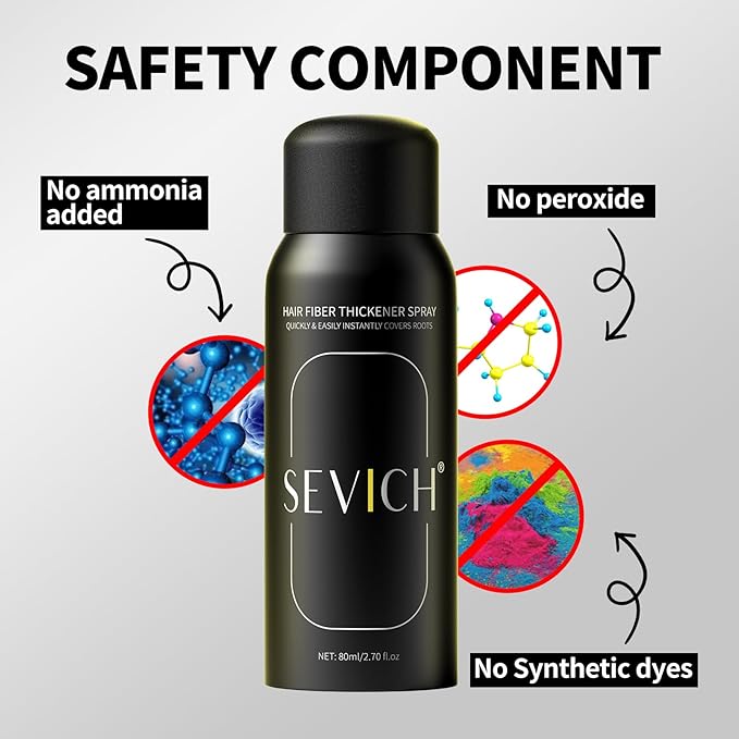Sevich Hair Fiber Spray for Thinning Hair - Hair Building Fibers Instant Thickening for Men & Women, Waterproof & Sweatproof Root Touch Up Spray, Travel Size 80ml (Dark Brown)