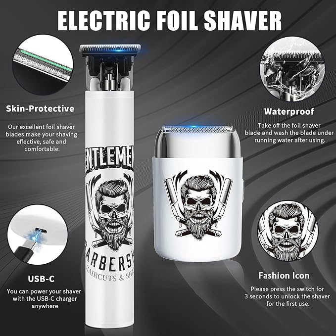 BESTBOMG Professional Hair Trimmer for Men, Beard Trimmer and Cordless Shaver Set, T-Blade Beard Trimmer and Electric Shaver Razor for Men Haircutting Grooming Kit