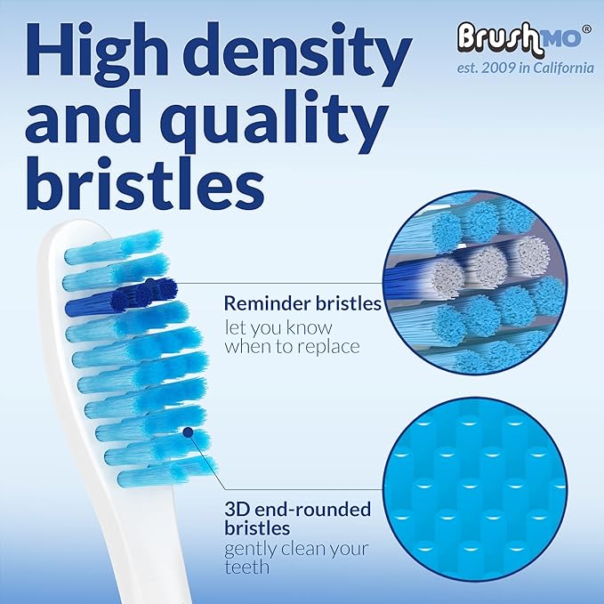 Brushmo e-Series Sensitive Replacement Toothbrush Heads, Compatible with Philips Sonicare Screw-on Electric Toothbrush Handles, 6 Standard Replacement Heads, Ultra Soft Dupont Bristles, BM756, White
