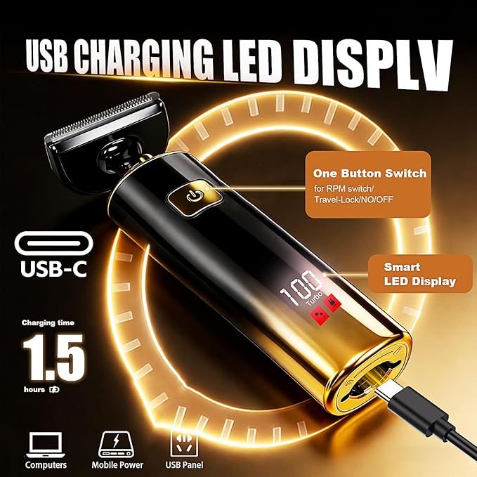 Back Shaver for Men, LED Display 5 in 1 Body Hair Groomers Kits with Rechargeable with Long Handle Waterproof IPX6,Multi-Functional Back Trimmer for Men