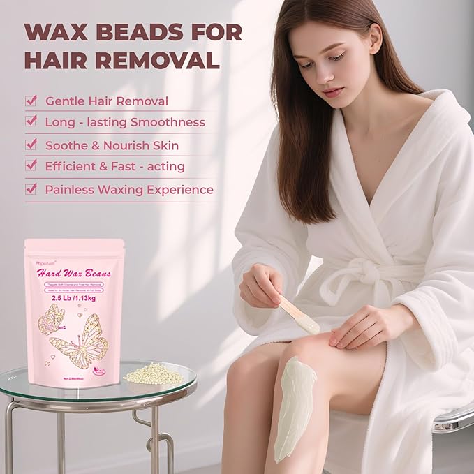 Wax Beads 2.5lb,Hard Wax Beads Suitable for Brazilian Bikini & Coarse Hair, Sensitive Skin Hard Wax for Hair Removal (Face/Body/Armpit), Refill Wax Bags for At-Home Waxing