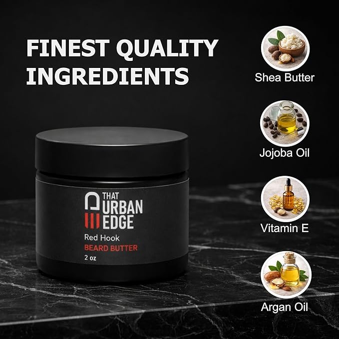 Urban Edge That Beard Butter for Black Men & All Beard Types – Anti-Itch Beard Moisturizer & Softener with Shea Butter & Argan Oil – Beard Balm & Cream Conditioner Alternative – Red Hook Scent – 2 oz