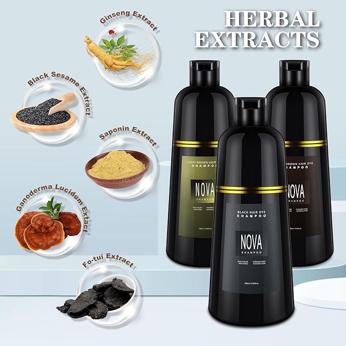 Hair Dye Shampoo & Champu Para Canas - Natural 3-in-1 Instant Gray Coverage for Men & Women (Dark brown-500ml)