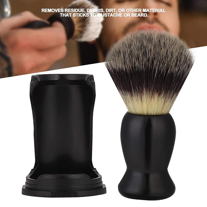 Shaving Set, Professional Shaving Kits Shaving Brush+Brush Stand Black Acrylic Shaving Brush Holder Support Beard Brush Shaving Tool Suitable for Home Travel Use(#1)