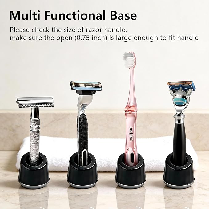 ERAVOR Men's Shaving Razor Stand, Zinc Alloy, Safety Razor Holder Base, Opening Dia 0.75" (1.9cm), Razor Holder for Men (Black)