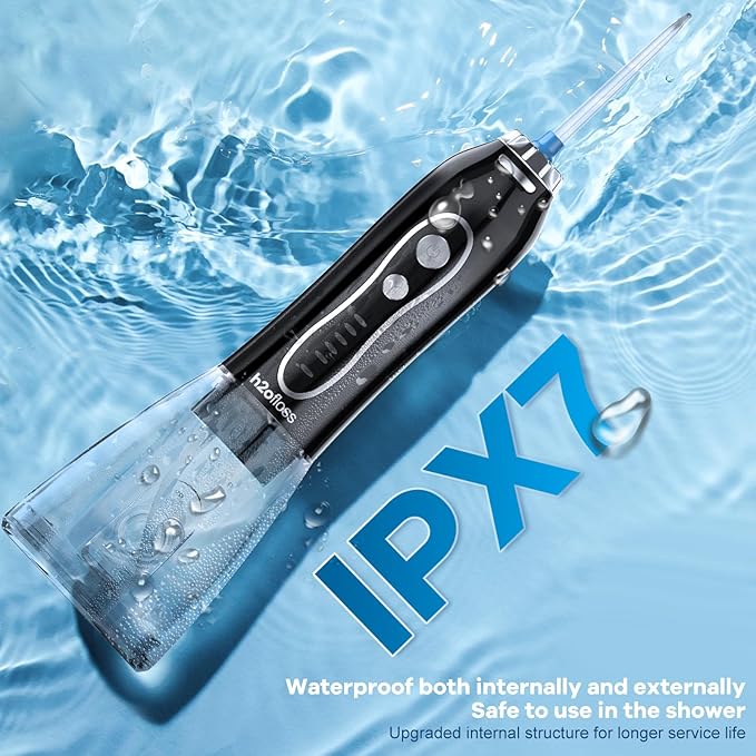 H2ofloss Water Dental Flosser Teeth Pick -Portable Oral Irrigator with 5 Modes, Rechargeable IPX7 Waterproof Orthodontic Teeth Cleaner Pick Cordless for Home Travel-300ml Water Tank