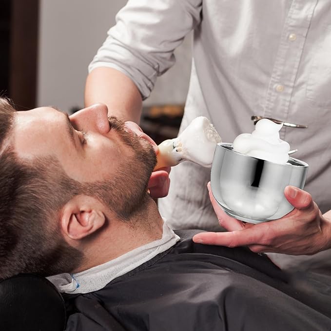 FRCOLOR Stainless Steel Shaving Soap Bowls 2pcs Men’s Bubbling Vessels Foaming Cups for Shaving Accessories Grooming Bathroom Use