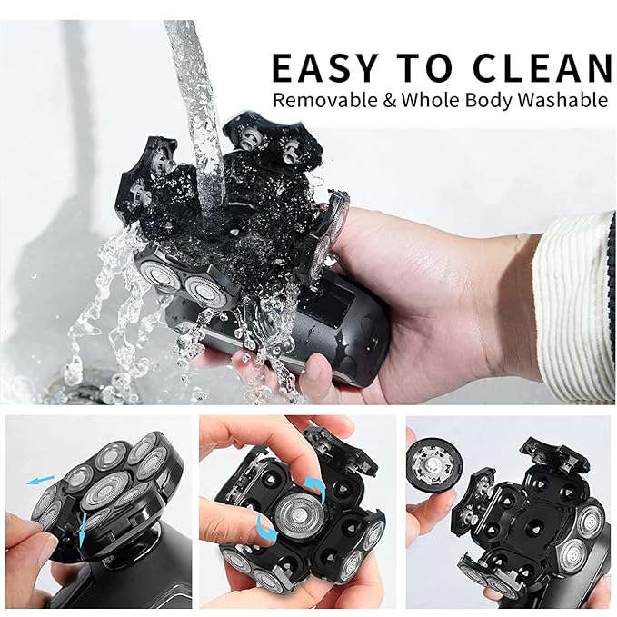 Magnetic Head Shaver Replacement Heads 7 Double Ring Waterproof Rotary Razor Blades for Bald Men Compatible with freebird wyklaus shpavver & Other Brands(black9)