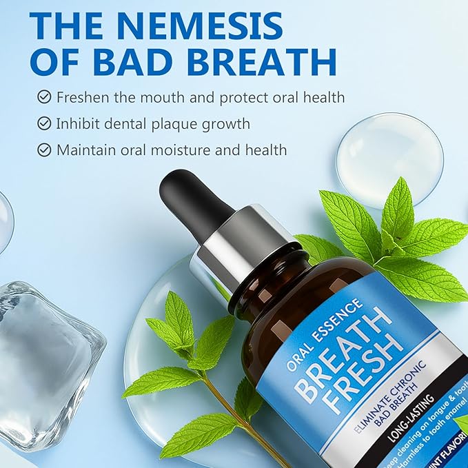 Bad Breath Treatment for Adults, Breath Drops for Fresh Breath, Fast-Acting, Long-Lasting, Natural, Alcohol-Free, Boosts Confidence for Socializing, Daily Oral Care, 60ML