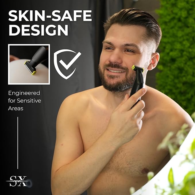 Beard Trimmers for Men & Womens Body Shaver with Skin-Safe Dual Razor Blades for Sensitive Areas | Waterproof Rechargeable Cordless Pubic Hair Trimmer for Chest & Bikini with 3 Combs | Black