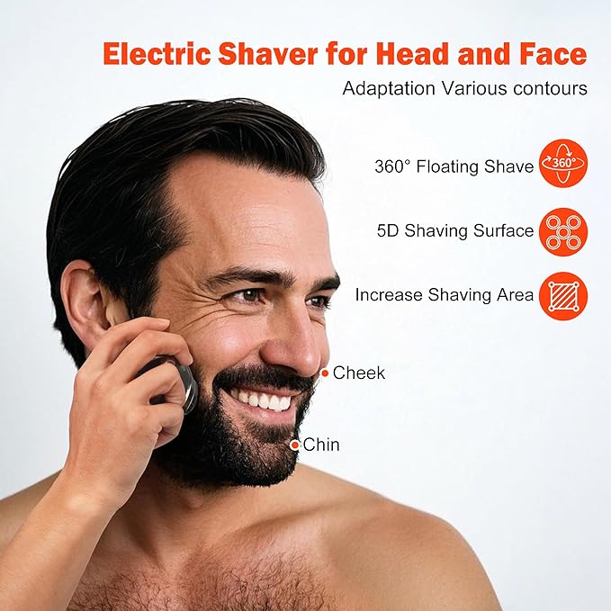 Toncoke 5D Head Shaver for Bald Men, IPX7 Waterproof Electric Shaver with LED Display, 2-Speed Cordless Rotary Razor for Face Nose Beard, Wet/Dry USB-C Charging Gift for Men