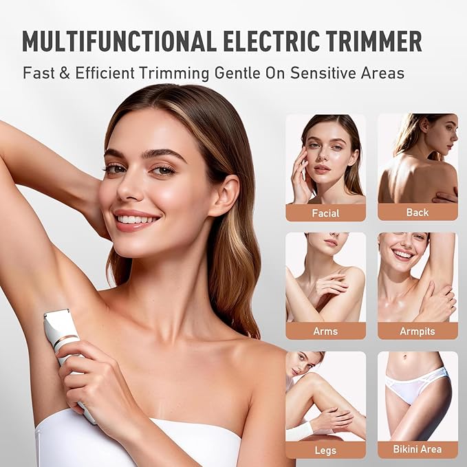 Bikini Trimmer for Women, 3-in-1 Electric Razors for Women, IPX7 Waterproof Rechargeable Cordless Pubic Hair Shaver, with LED Display, for Ladies Bikini Pubic, Face, Underarms, Legs(White)