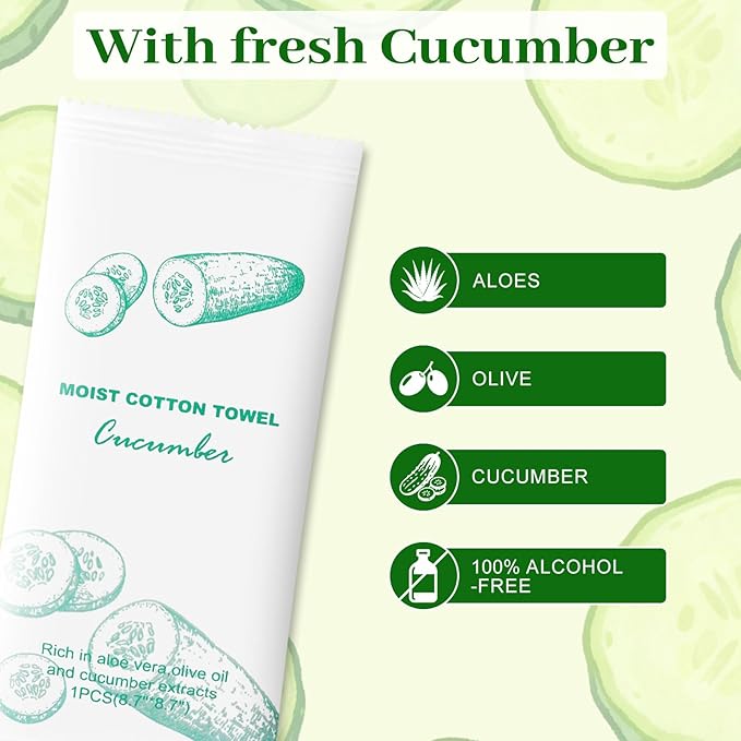 Moist Cotton Towel Bulk Moist Towelettes Individually Wrapped,White Towel Services,Refreshment Pre Moistened Towels for Dentist Travel Sport Party Hotel 100，Cucumber