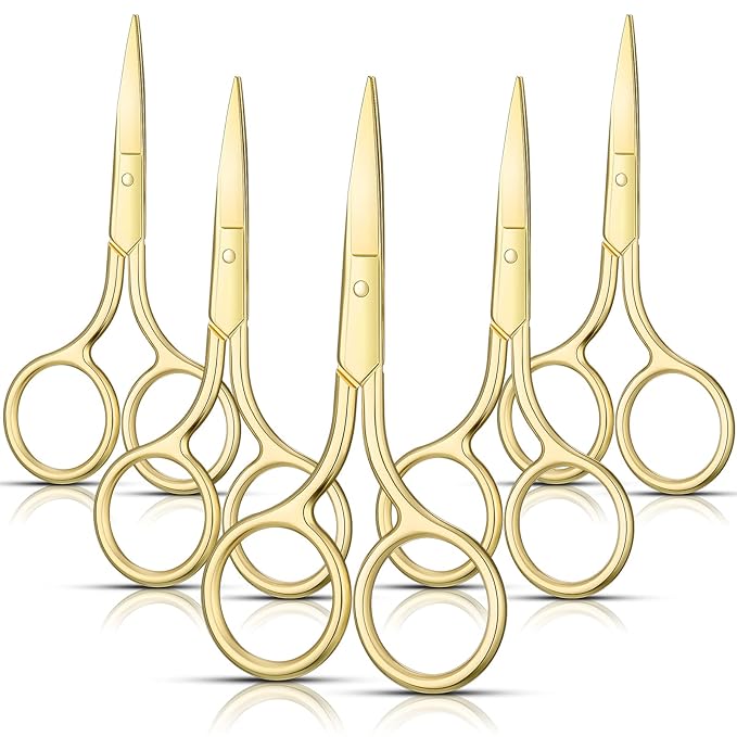 5 Pieces Small Straight Tip Nose Hair Scissor for Grooming, Stainless Steel Multi-Purpose Beauty Grooming Scissors for Facial Hair Removal and Mustache Beard Eyebrows Ear Nose Trimming(Gold)