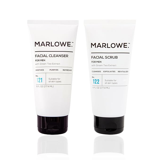 MARLOWE. Men's Face Wash & Scrub Bundle – Daily Cleanser with Natural Extracts + Exfoliating Formula with Fresh Woodsy Scent
