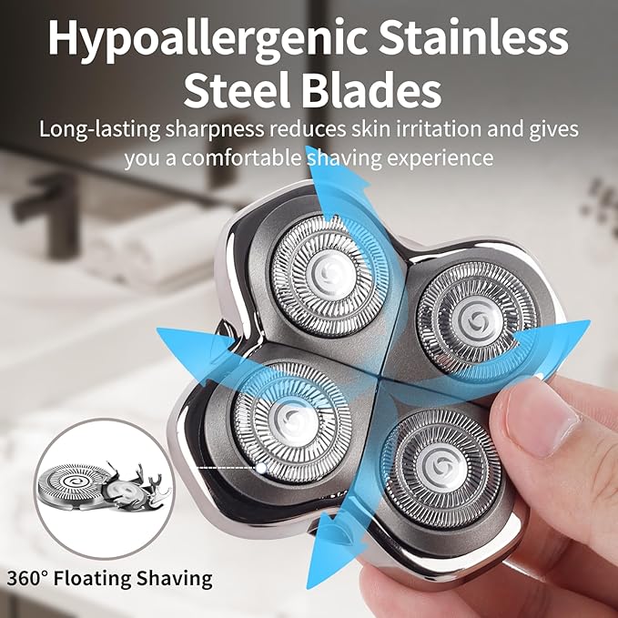 Head Shaver Replacement Heads Compatible with Pitbulls Gold PRO,Silver PRO, Platinum PRO,Butterfly Kiss PRO - Hypoallergenic Stainless Steel Shaver Foil Replacement - 4D Floating Blade