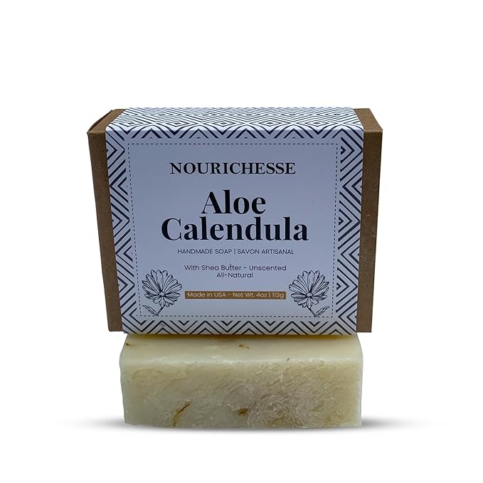 Unscented Aloe Calendula Soap Bar for Men, Women | Cold Process Handmade Soap for Face, Body | Soothing & Hydrating | Natural and Organic Ingredients