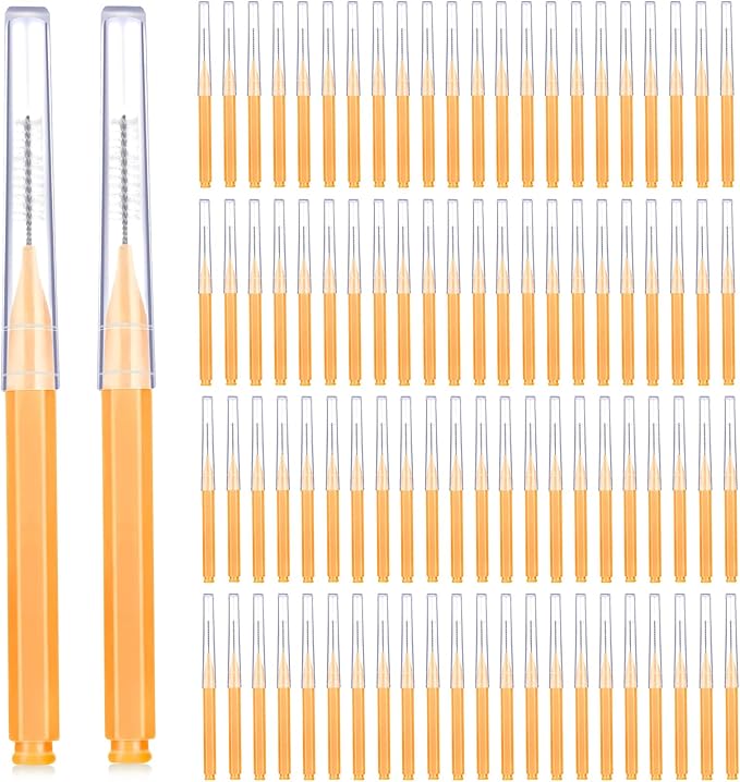 Patelai 100 Pieces Braces Brush for Cleaner Interdental Brush Toothpick Dental Tooth Flossing Head Oral Dental Hygiene Flosser Toothpick Cleaners Tooth Tool(Orange,Ideal Size)