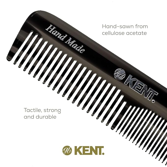 Kent OT Black Graphite Pocket Comb - Handmade Fine and Wide Tooth Hair Comb for Men, Women, and Kids - Travel, Beard, and Mustache Comb - Saw Cut and Hand Polished Made in England
