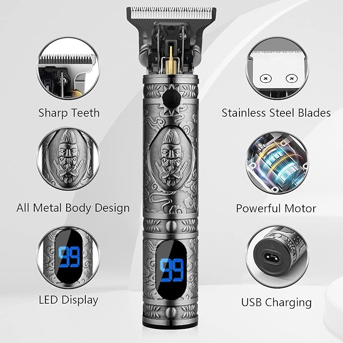 AMULISS Hair Clippers for Men Beard Trimmer Cordless Electric Shaver Razor for Men, Zero Gapped Grooming Kit Barber Clippers with LCD Display, Gift for Men Kids