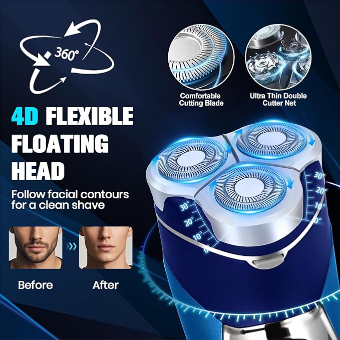 Electric Razor for Men, Rechargeable Electric Shavers for Men Face,LED Display,Wet/Dry Waterproof Men's Electric shavers, Cordless Razor with Pop Up Trimmer