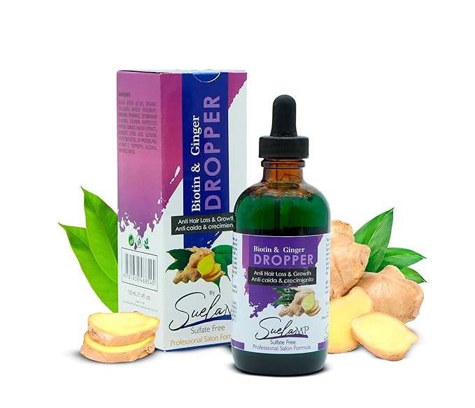 Biotin & Ginger Hair Growth Dropper – Professional Hair Serum for Weak or Brittle Hair – Sulfate-Free Hair Treatment with Collagen & Natural Extracts – 120ml Dropper Bottle