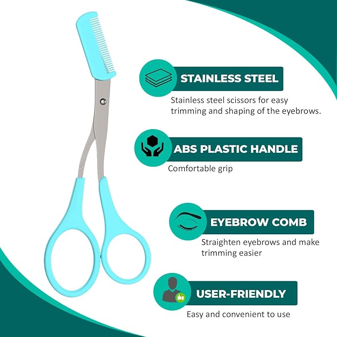 Eyebrow Trimming Scissors with Comb [Japaneese Blades] Stainless Steel Trimmer for Women and Men, All-in-One Razor Shaper Epilator Hair Remover, Multipurpose Exfoliating Dermaplaning Tool