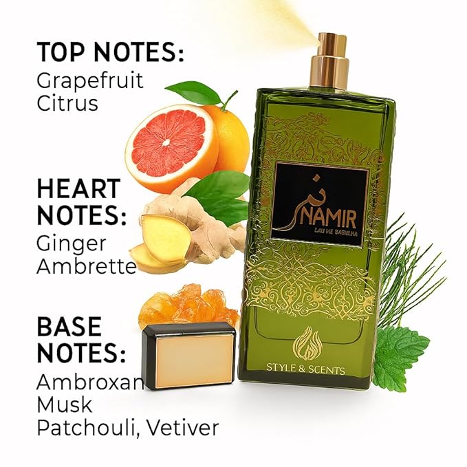 NAMIR Eau De Parfum 18 to 24 hours, 100ml; Fresh Citrus Aromatic Perfume for Men with Grapefruit, Ginger, Ambroxan & Vetiver; Ideal for daily freshness, business or date nights (MDO008)