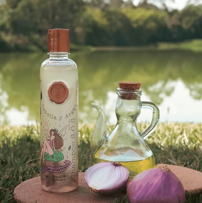 Ritual Botanico Shampoo Ultra Reparador S.O.S de cebolla y Argan,sin sal ni sulfatos, natural, ayuda al crecimiento, repara cuero cabelludo maltratados, seco o con alisados 400ml, Clear