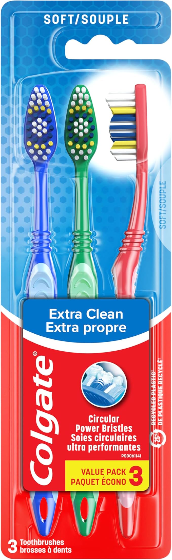 Colgate Extra Clean Toothbrush, Soft Toothbrush for Adults, 3 Count (Pack of 1)