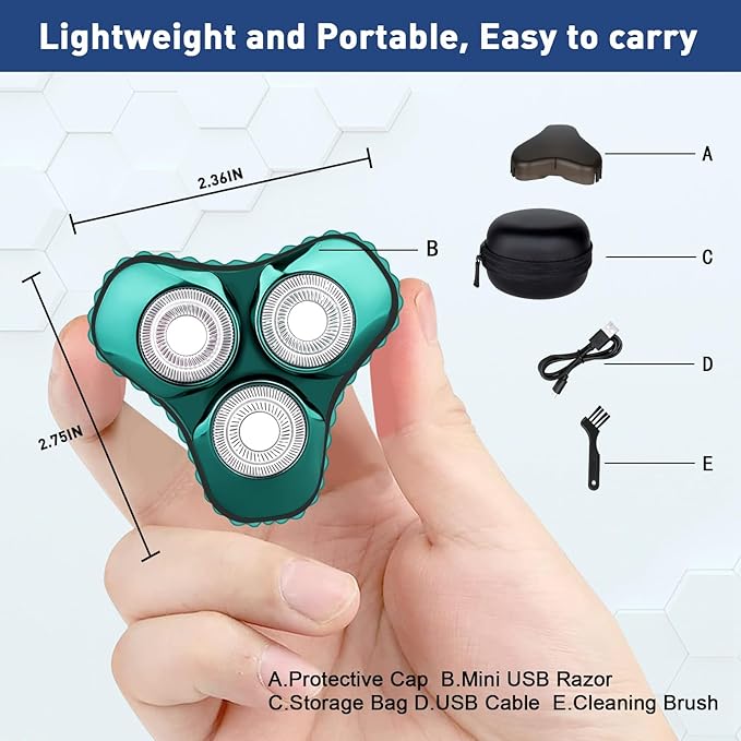 Mini Electric Razor for Men, Upgrade Mini Shaver, Pocket Size Portable Electric Shaver, USB Rechargeable, Waterproof, Easy to Use One-Button, Suitable for Home, Car, Travel, Gift for Men