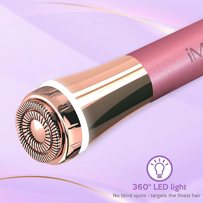 Facial Hair Remover for Women – Painless 16mm Dual Ring Floating Head Blade, Portable, Electric Razor & Epilator for Flawless Face, Lips & Chin – with 18K Gold-Plated Head, 360° LED Light