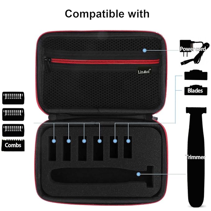 LinMei Hard Travel Case for Electric Trimmers & Shavers - Protective Organizer Compatible with QP27XX, QP28XX and QP6XXX - EVA Shell with Accessory Pocket - Black (Case Only)