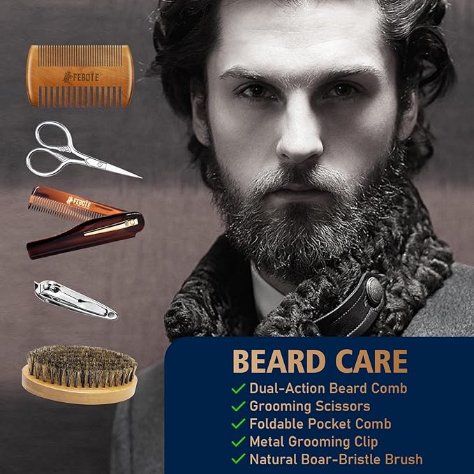 Beard Care Kit for Men - Premium Grooming & Care Set with Beard Wash, Oil, Balm, Brush, Massager Roller and Scissors - Gift Ready Kit for Him Husband - Father's Day Valentine's Day Christmas