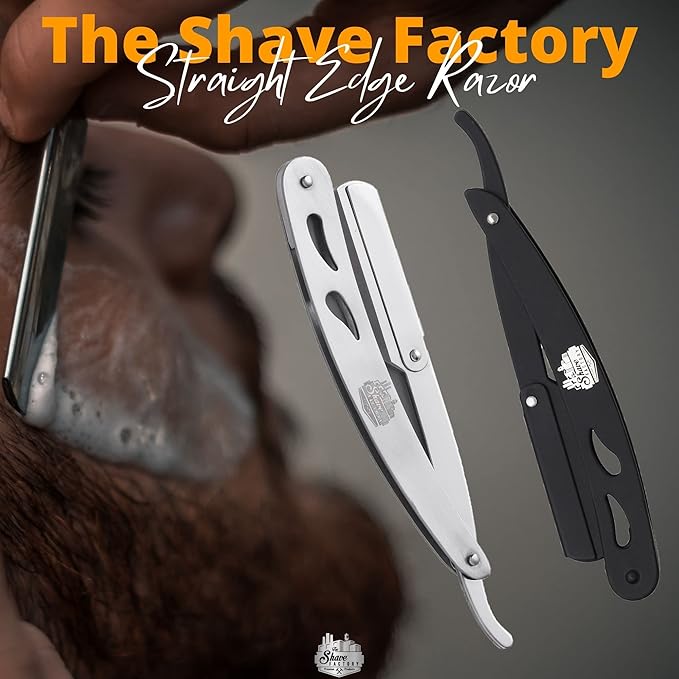 The Shave Factory Straight Edge Razor Kit - with Single Stainless Steel razors for men from (Matte, Derby Professional Single Edge)