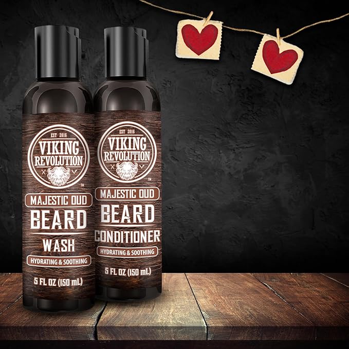 Viking Revolution Beard Wash and Beard Conditioner for Men with Argan Oil and Jojoba Oil - Beard Softener and Strengthener Beard Care Beard Shampoo and Conditioner with Beard Oil (5oz, Majestic Oud)