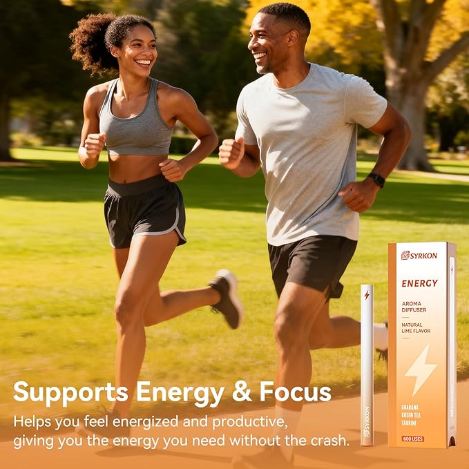 Herbal Diffuser Pen, Natural Energy Boost & Focus Support, Lime Flavor, Extracts of Guarana, Green Tea & Taurine, Vitamin B12 & B6, Natural Alternative - 600 Uses