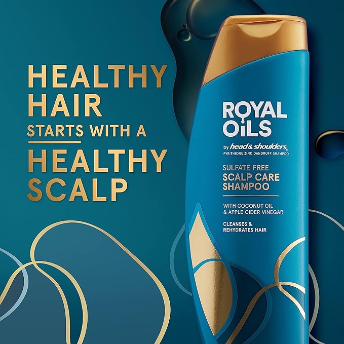 Head & Shoulders Anti-Dandruff Shampoo, Royal Oils Moisturizing Shampoo, 1% Pyrithione Zinc, Curly & Coily Hair, Coconut, Apple Cider Vinegar, Sulfate-Free, 12.8 fl oz