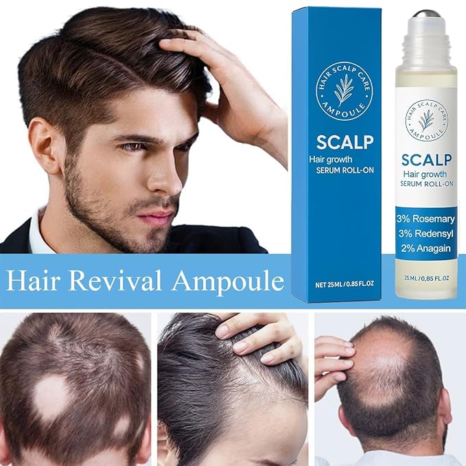 Hair Growth Roll On, Revival Ampoule, Rosemary Hair Groth Serum, Thicker & Stronger Prevents Fall For All Hair (3 Pcs)