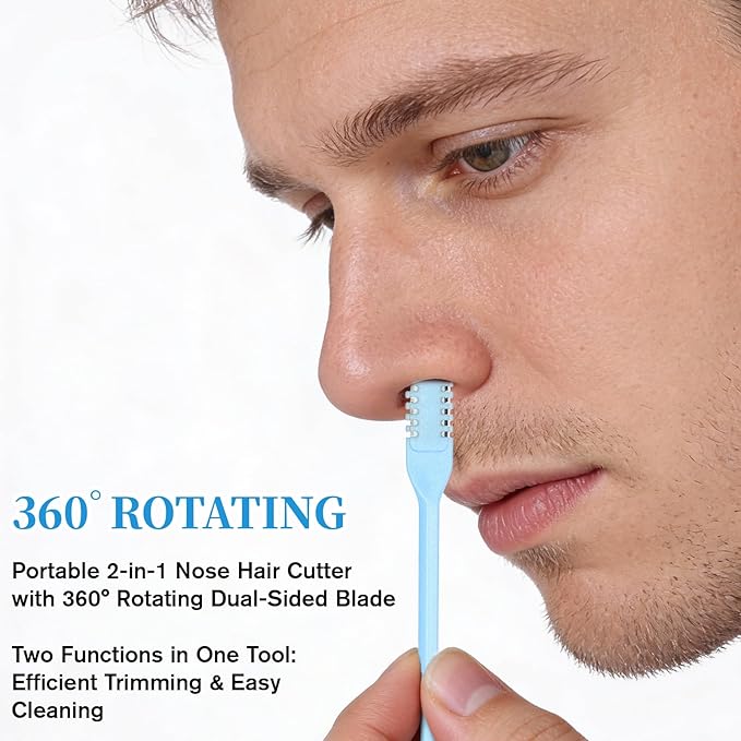 8 Pcs Nasal Hair Cutter 360° Rotating Nose Hairs Remover Tool Double Sided Nose Hair Trimmer Portable 2-in-1 Nasal Cutter Sticks Noses Knife with Soft Cleaning Brush for Home Travel Essentials