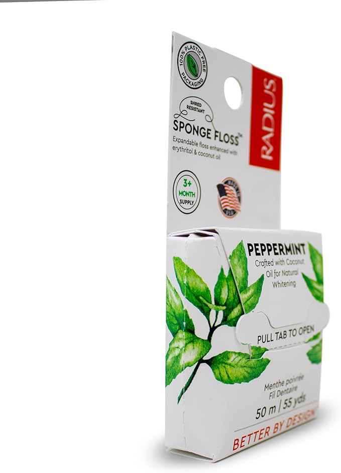 Radius Peppermint Dental Floss 55 Yards Vegan and Non-Toxic Oral Care Boost Total Tooth & Gum Protection Clear - Pack of 2
