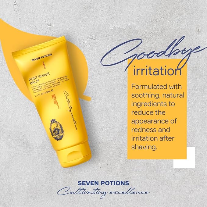 Seven Potions Post Shave Balm for Men – Calms Skin Irritation, Retains Moisture – Soothing, Hydrating, Lightweight Formula – Natural, Vegan, Cruelty-Free Aftershave Lotion (3.4 FL OZ)