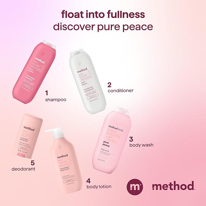 Method Volumizing Shampoo,Pure Peace with Rose,Peony,and Pink Sea Salt Scent Notes,Paraben and Sulfate Free,14 oz,(Pack of 2)