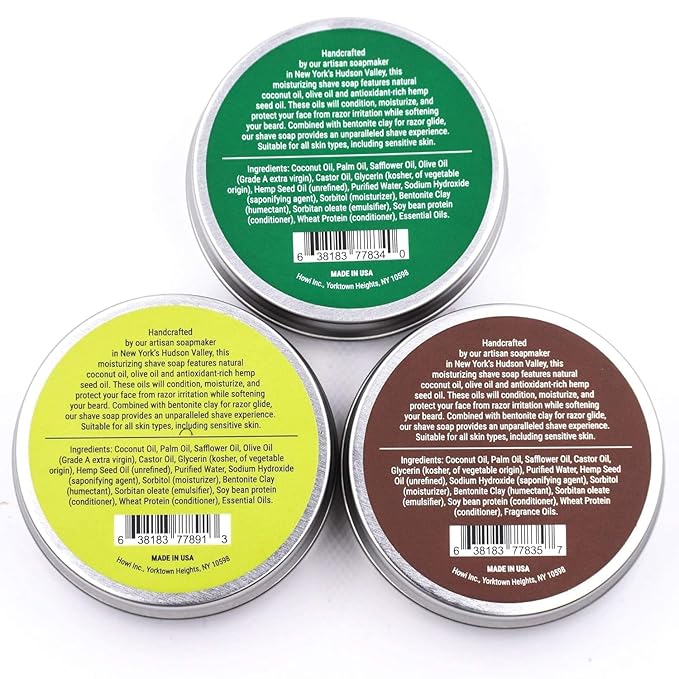 Taconic Shave Barbershop Quality Shaving Soap for Men & Women with Anti-Oxidant Rich Seed Oils – Moisturizing Shaving Soap for All Skin Types (Variety Pack - Lime, Eucaluptus Mint & Bay Rum)