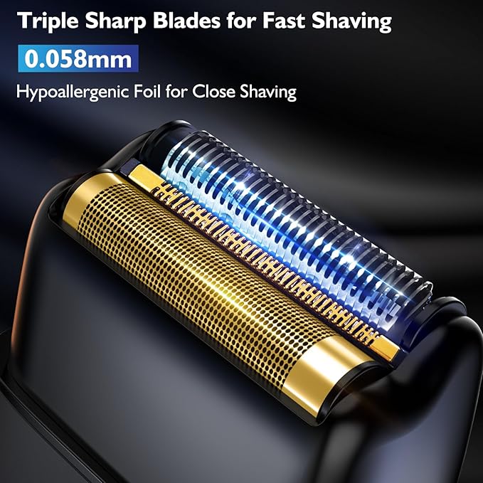 Electric Foil Shavers for Men: Close Shave Electric Razors with 3 Floating Blades, IPX7 Waterproof Wet Dry Face Razor with Big LED Display, Cordless Beard Trimmer with 3 Gears Adjustable (Black)