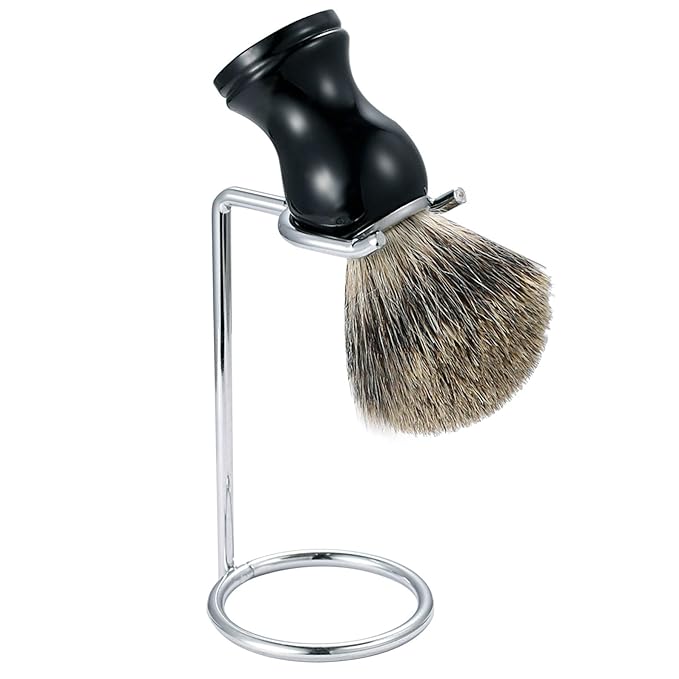 Vtrem Shaving Brush Set for Men 2 in 1 Pure Badger Hair Shaving Brushes with Plastic Handle, Stainless Steel Shaving Stand Perfect for Wet Shave
