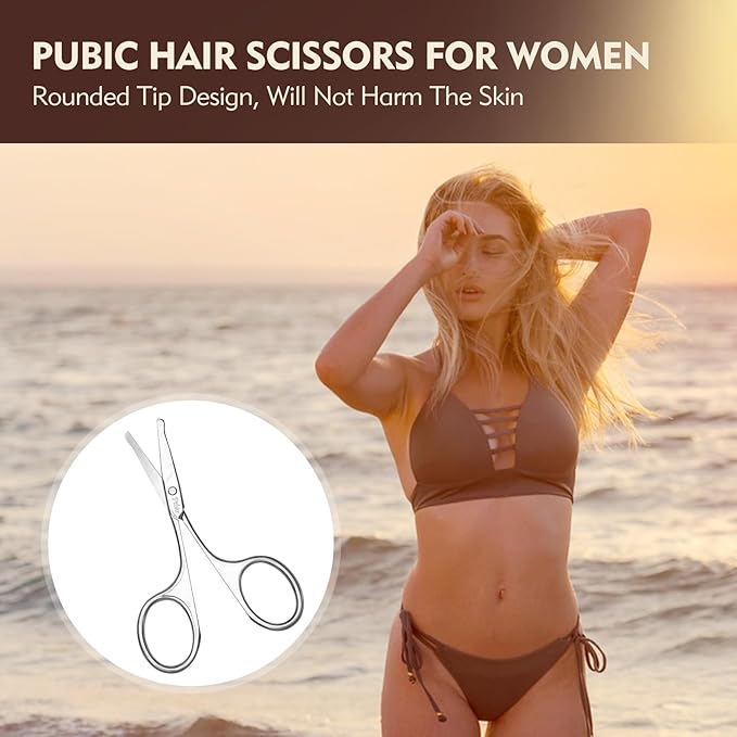 Eyebrow Scissors, 3.75” Round Tip for Safe Nose Hair, Mustache & Bikini Trimming, Premium Stainless Steel Small Scissors with Case