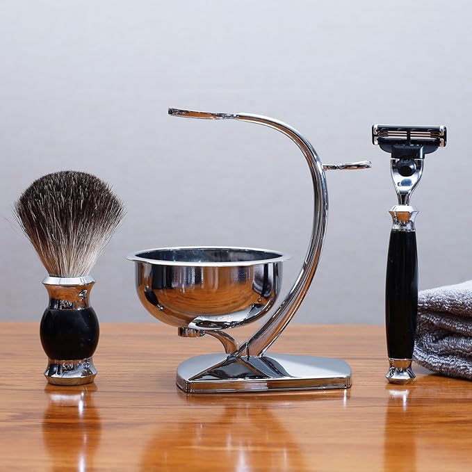 Men's Shaving Kit & Grooming Set,3-Layer Cartridge Shaving Razor,Badger Hair Shaving Brush,Stainless Steel Shaving Bowl and Stand Holder,Smooth,Precision,CLean Shaving Tools for Him
