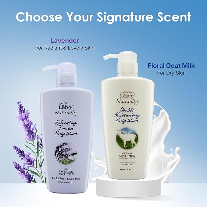 Lěivy Goat Milk Body Wash Moisturizing - Floral Fragrance, for Dry Skin Cleanser Hydrating Body Wash, with Hydrolyzed Milk Protein & Vitamin E, 16.9 Fl oz Bottle