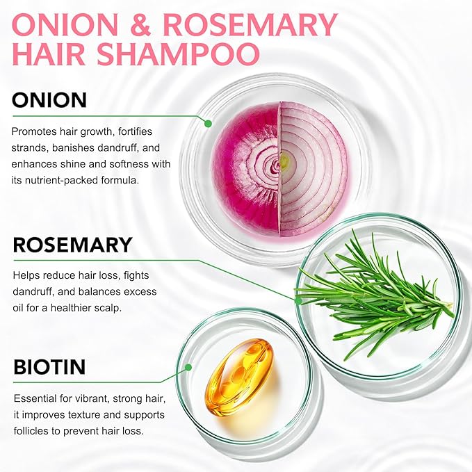 Onion Biotin Rosemary Conditioner – Natural Hair Growth Care for Dry Damaged Hair | Moisturizing Conditioner to Strengthen, Hydrate & Revive Frizz-Free Shine (8.45 fl.oz)